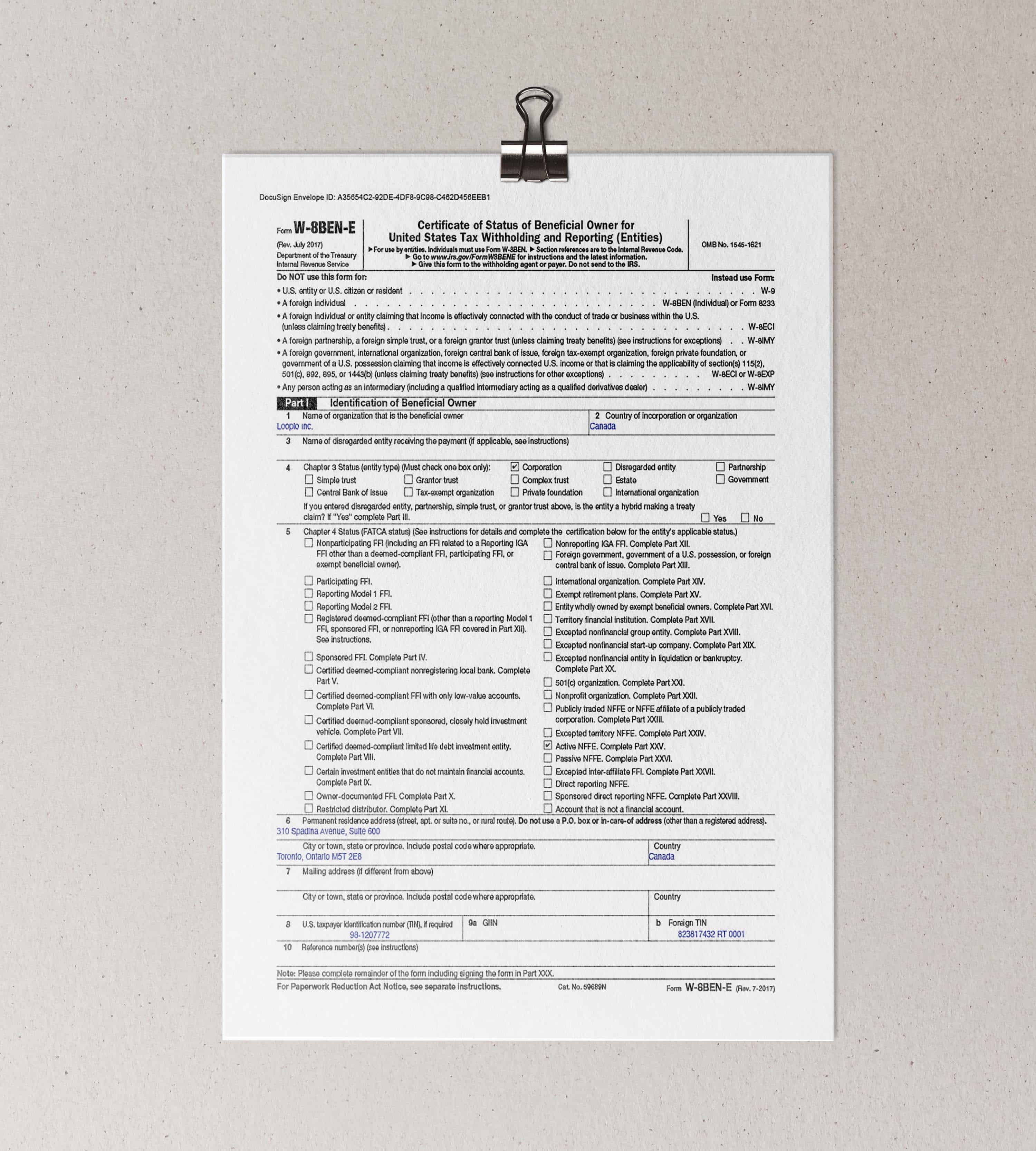 2021 W-8BEN-E form