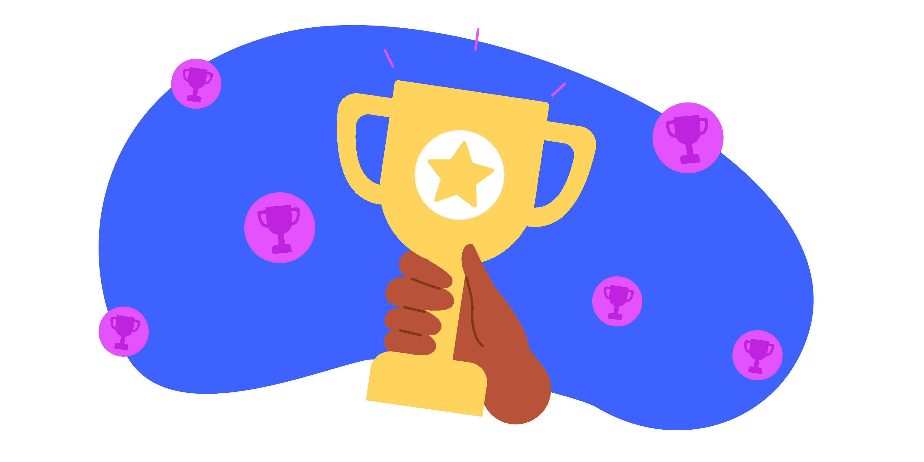 Hand holding a trophy for a good win rate.