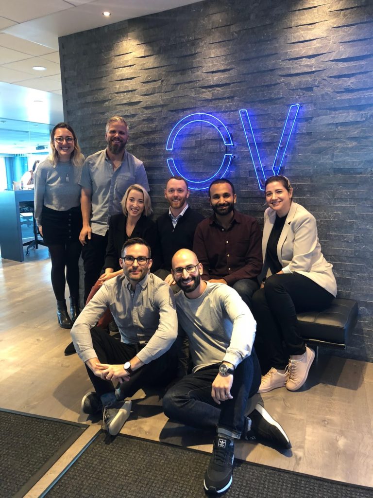 Pictured from left to right in the back: Ariel Winton and Ricky Pelletier of OpenView, Alexis MacDonald, Aaron Booth, Zak Hemraj, and Melina Stathopoupos of Loopio. From left to right in the front: Matt York and Jafar Owainati of Loopio.
