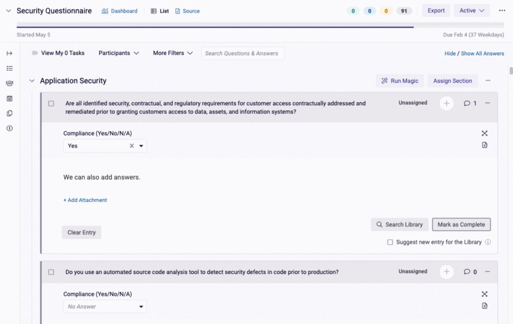 Loopio’s new Project Workspace, introduced in 2020