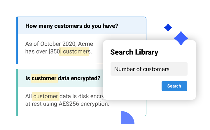 Library search modal and two entries in Loopio