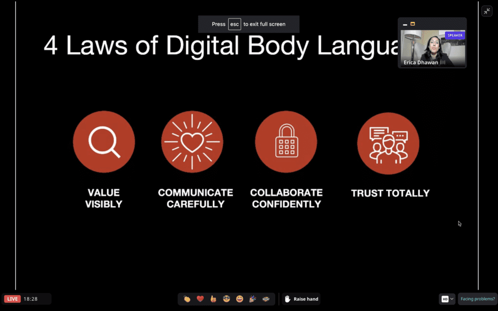 Erica Dhawan is hosting the 4 Laws of Digital Body Language session