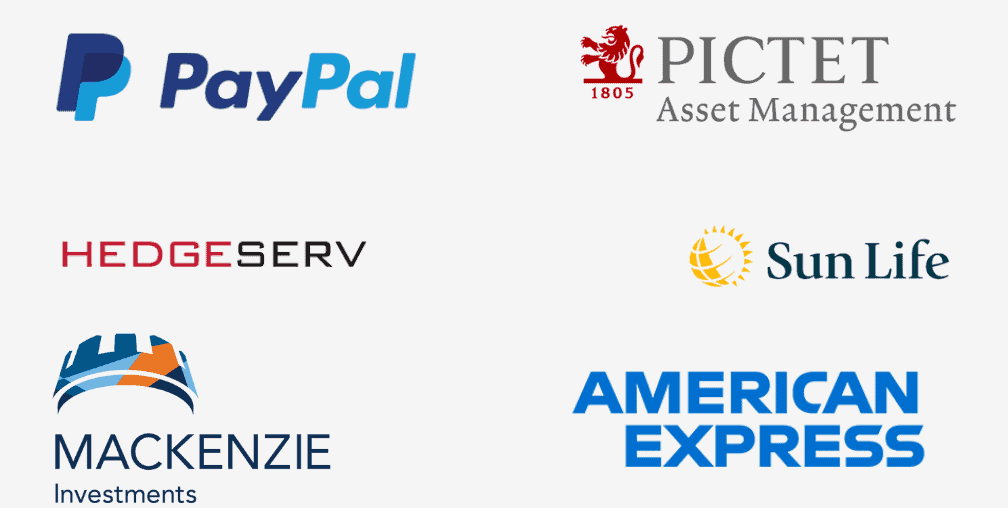 Pictet, MacKenzie Investments, SunLife, Paypal, Hedgeserve, American Express
