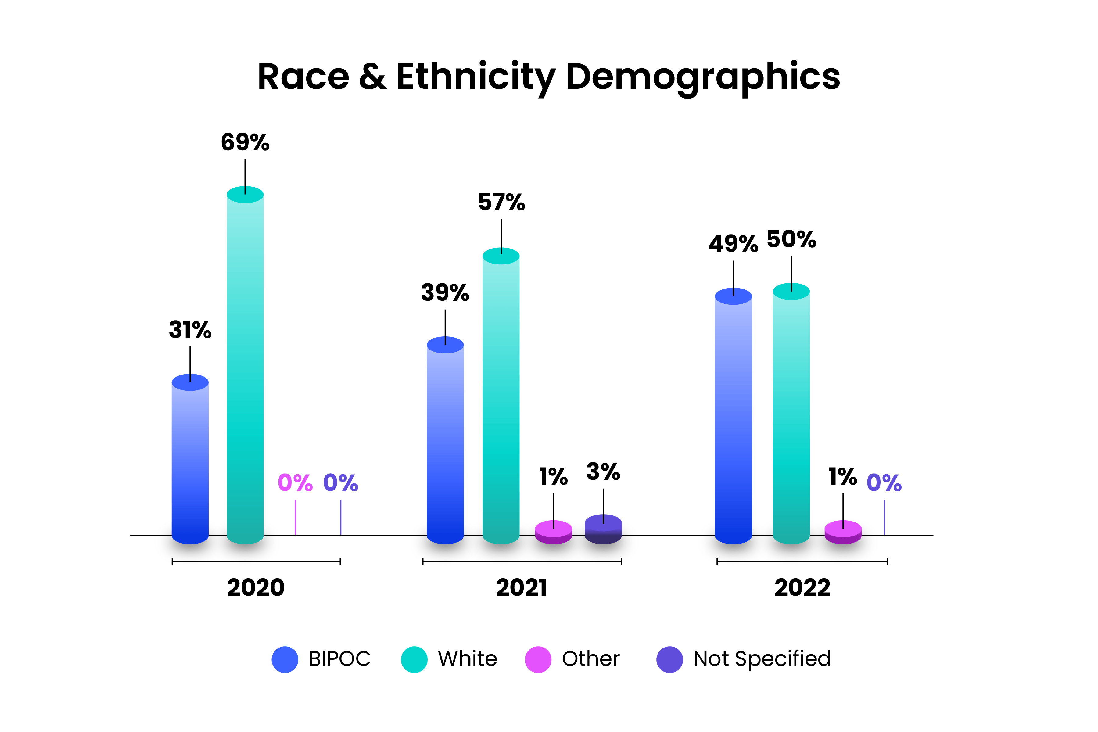 Racial and Ethnic Identity 2022: BIPOC 48.9%, White 50.4%, Other 0.7%