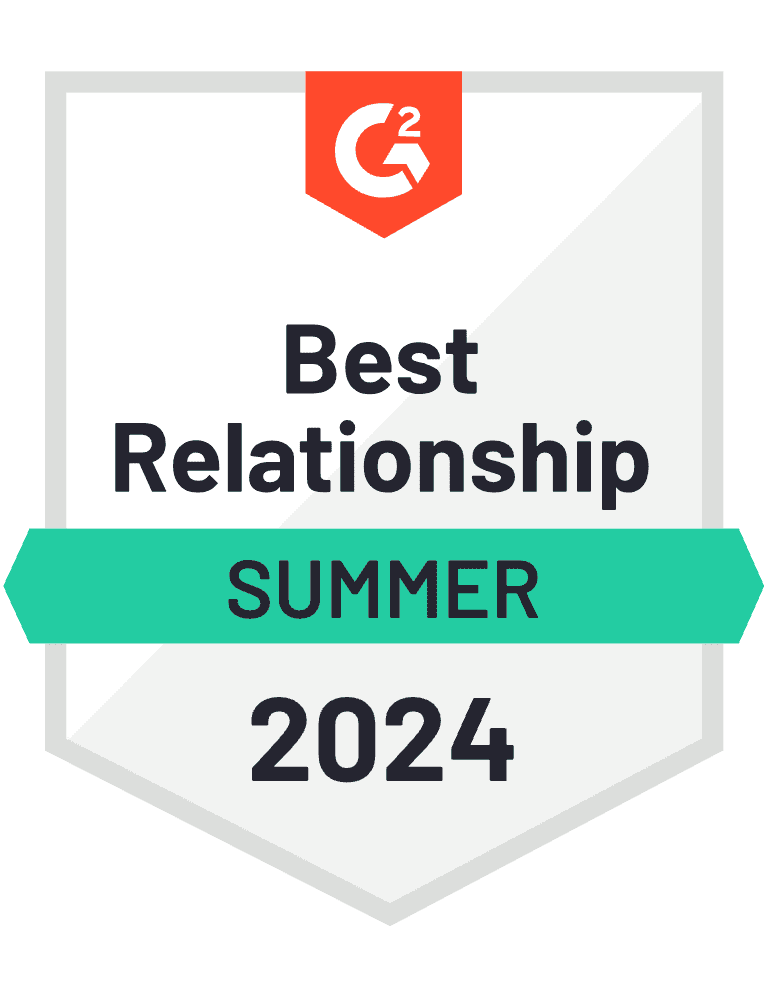 G2 award badge Summer 2024 Best Relationship
