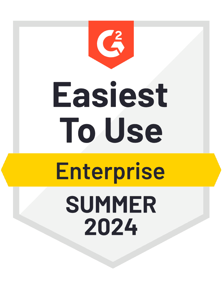 G2 award badge Summer 2024 Easiest to use, Enterprise category.