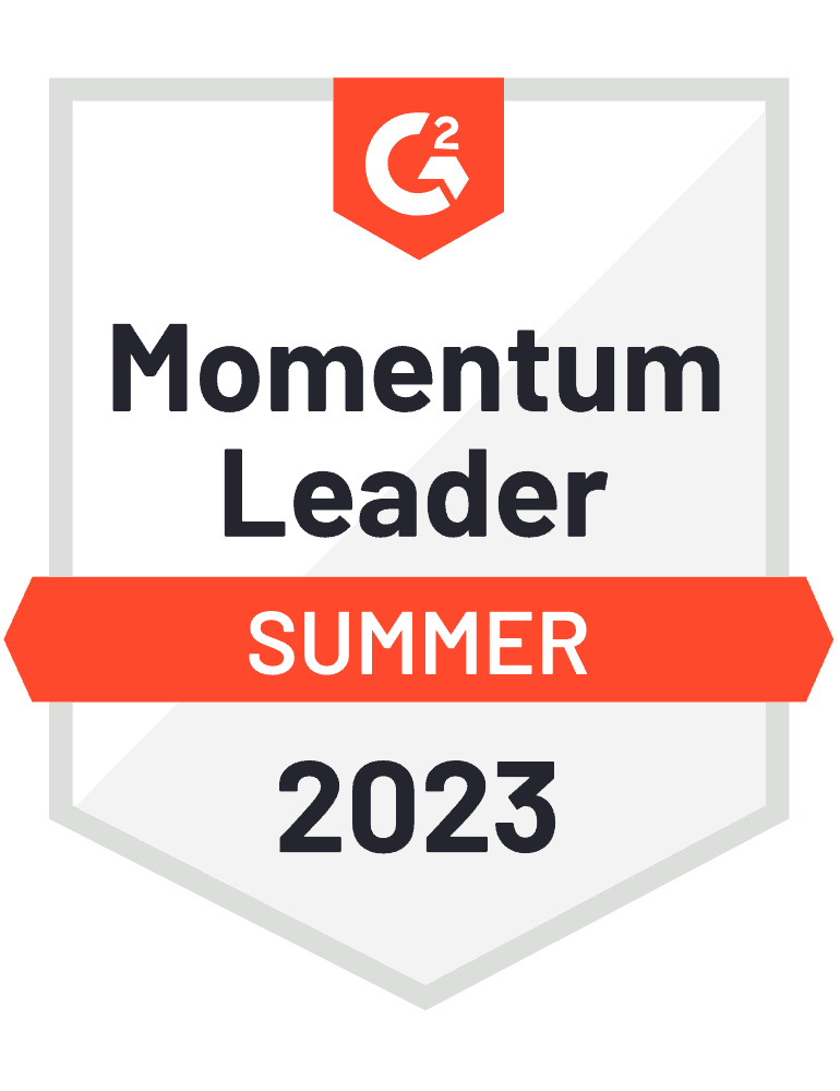 G2 badge for Momentum Leader in summer 2023