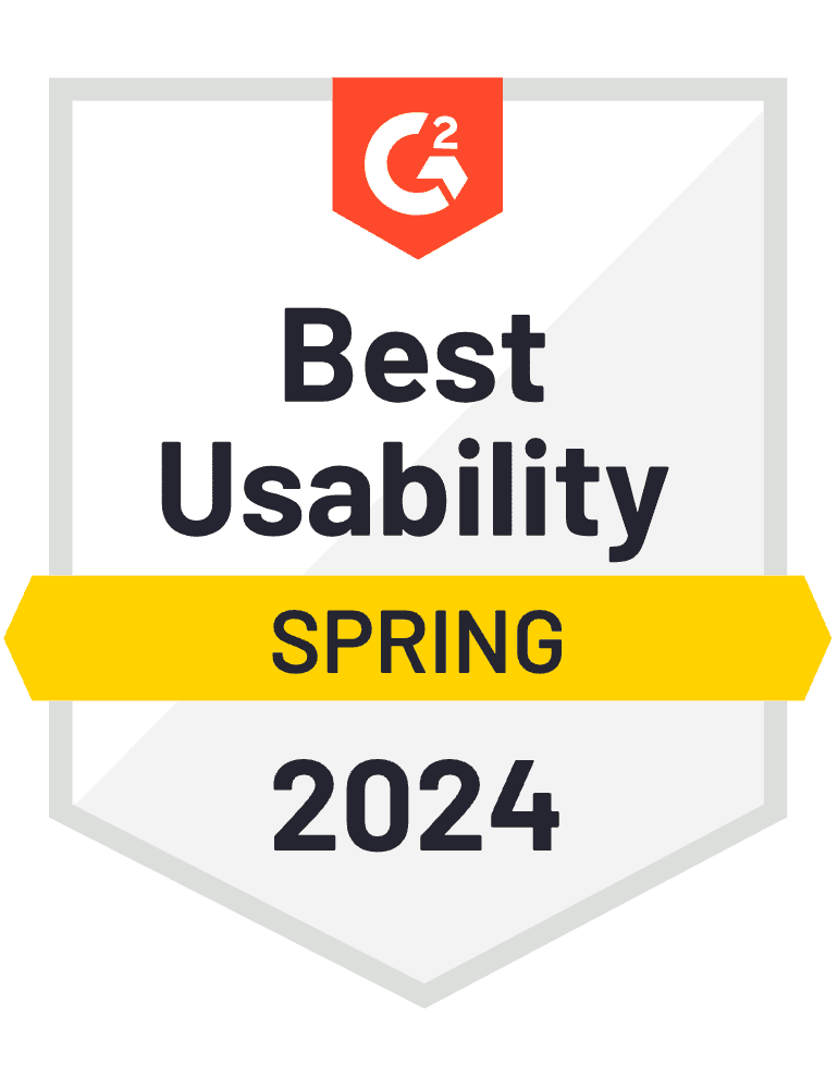 G2 award for Best Usability Spring 2024.