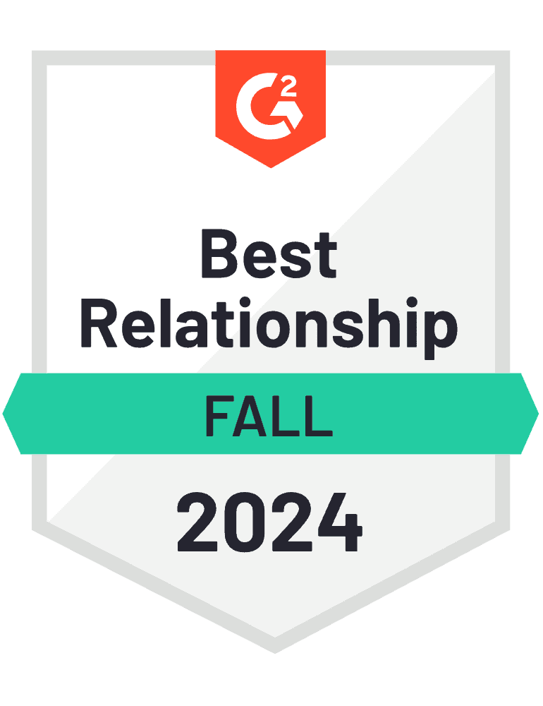 G2 award badge best relationship Fall 2024