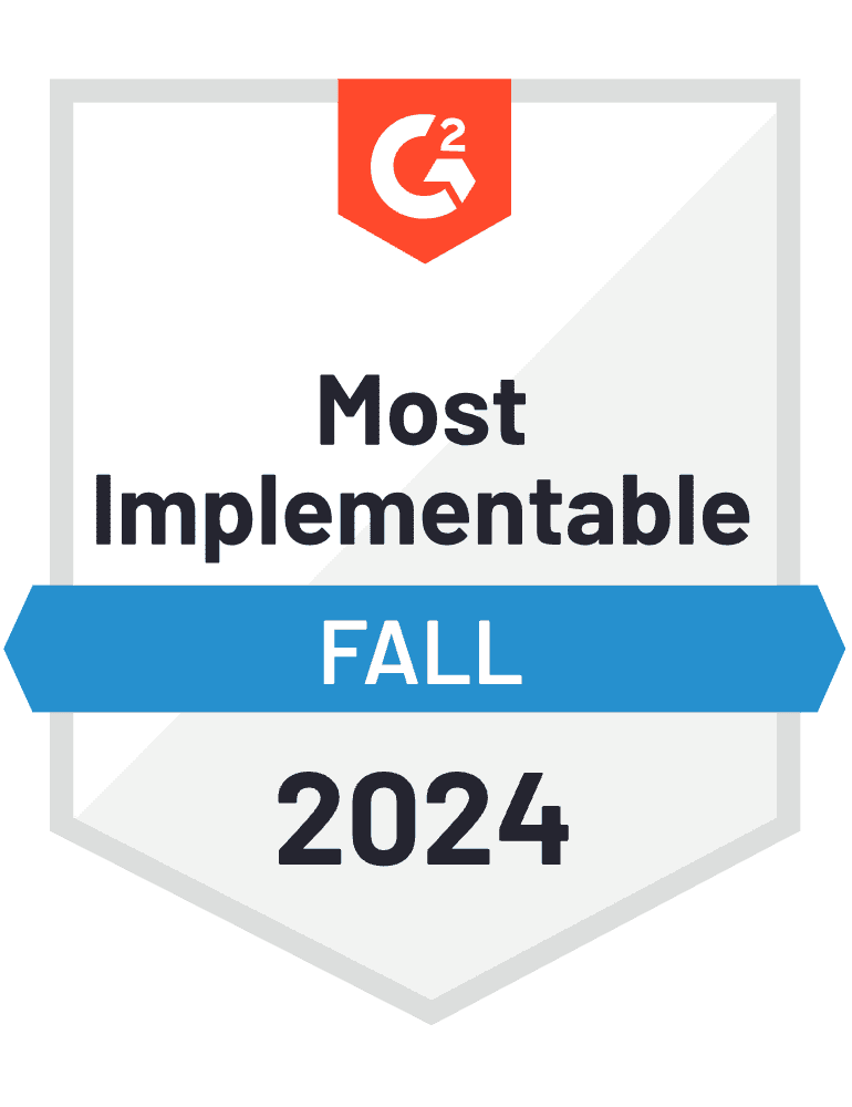 G2 award badge most implementable Fall 2024